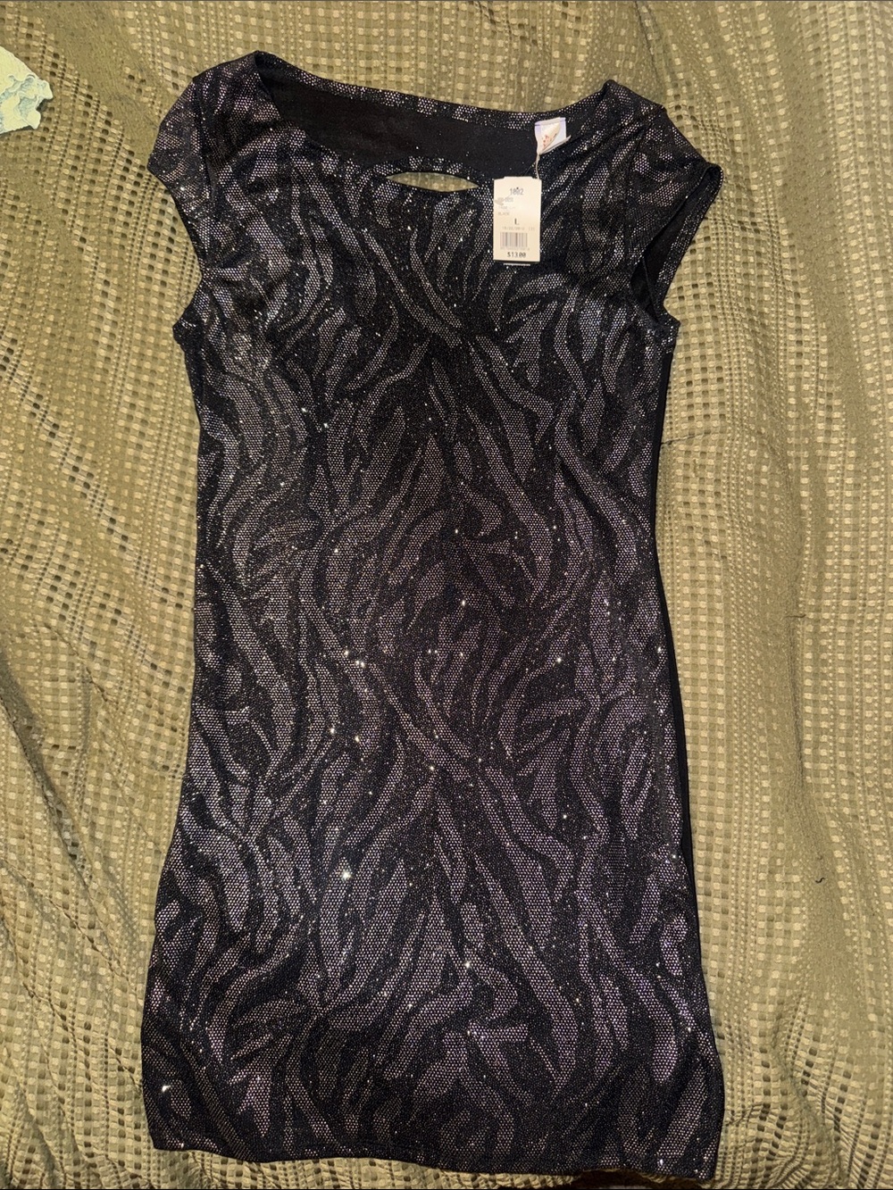 Sparkle Zebra-Print Mini Dress in Black